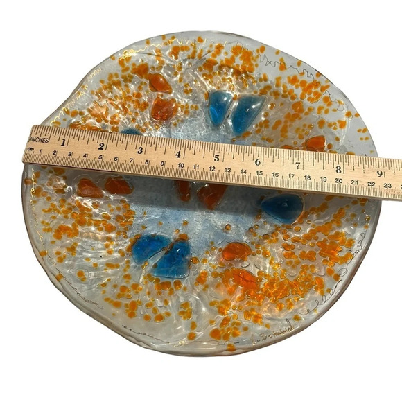 Fused Glass Confetti Shallow Bowl Handmade Signed - Picture 4 of 6